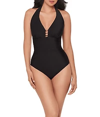 Miraclesuit Solid Razzle Dazzle Theia Plunge V-Neck One Piece Swimsuit