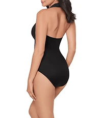 Miraclesuit Solid Razzle Dazzle Theia Plunge V-Neck One Piece Swimsuit