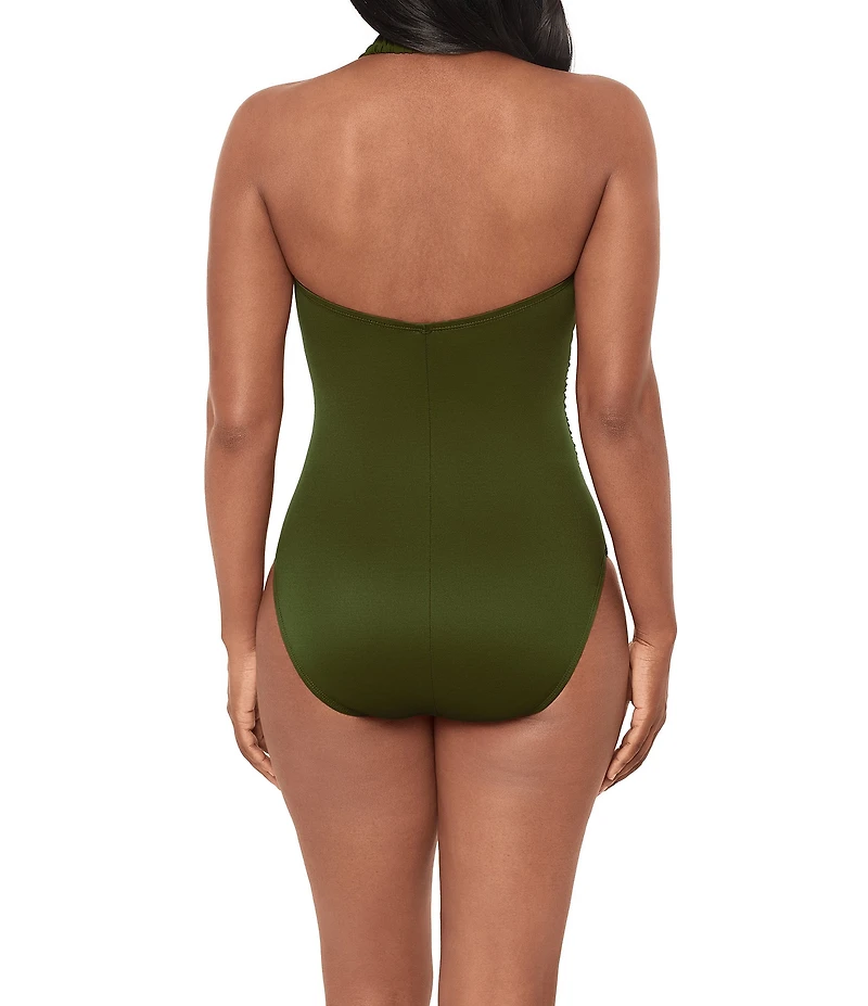 Miraclesuit Solid Razzle Dazzle Theia Plunge V-Neck One Piece Swimsuit