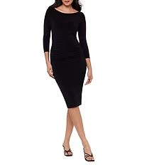 Miraclesuit Solid Rory Boat Neck 3/4 Sleeve Shaping Midi Bodycon Dress