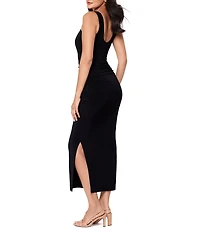 Miraclesuit Solid Roxi Boat Neck Sleeveless Double Side Slit Midi Dress
