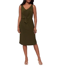 Miraclesuit Solid Tali V-Neck Sleeveless Knotted Waist Shaping Midi Dress