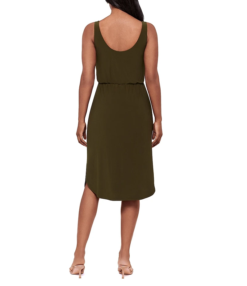 Miraclesuit Solid Tali V-Neck Sleeveless Knotted Waist Shaping Midi Dress