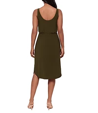 Miraclesuit Solid Tali V-Neck Sleeveless Knotted Waist Shaping Midi Dress