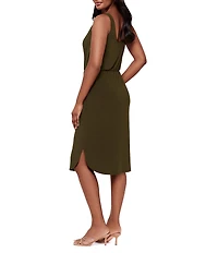 Miraclesuit Solid Tali V-Neck Sleeveless Knotted Waist Shaping Midi Dress