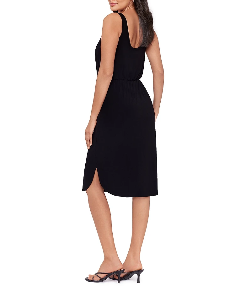 Miraclesuit Solid Tali V-Neck Sleeveless Knotted Waist Shaping Midi Dress