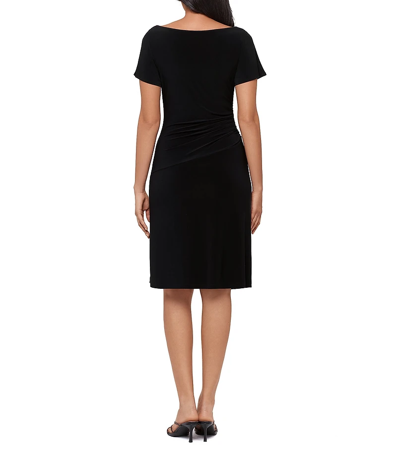 Miraclesuit Solid Zari Boat Neck Short Sleeve Shaping Midi Dress