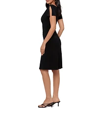 Miraclesuit Solid Zari Boat Neck Short Sleeve Shaping Midi Dress