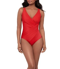 Miraclesuit Solids Oceanus Underwire Bra V-Neck Surplice One Piece Swimsuit