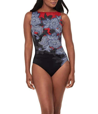 Miraclesuit Steel Magnolias Regatta Bateau High Neck One Piece Swimsuit