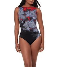 Miraclesuit Steel Magnolias Regatta Bateau High Neck One Piece Swimsuit