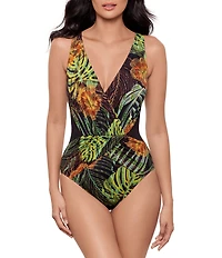 Miraclesuit Sunset Islet Ibiza Plunge Neck Mesh Inset Surplice One Piece Swimsuit
