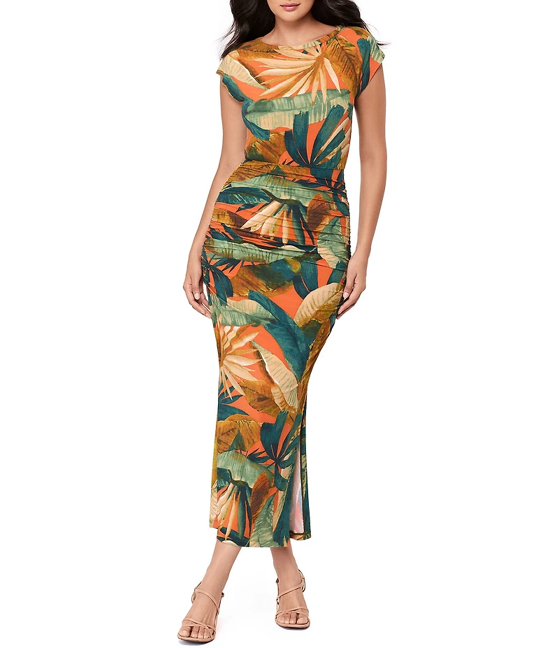 Miraclesuit Tropicale Sole Cali Crew Neck Cap Sleeve Shaping Maxi Dress