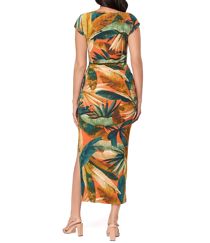 Miraclesuit Tropicale Sole Cali Crew Neck Cap Sleeve Shaping Maxi Dress