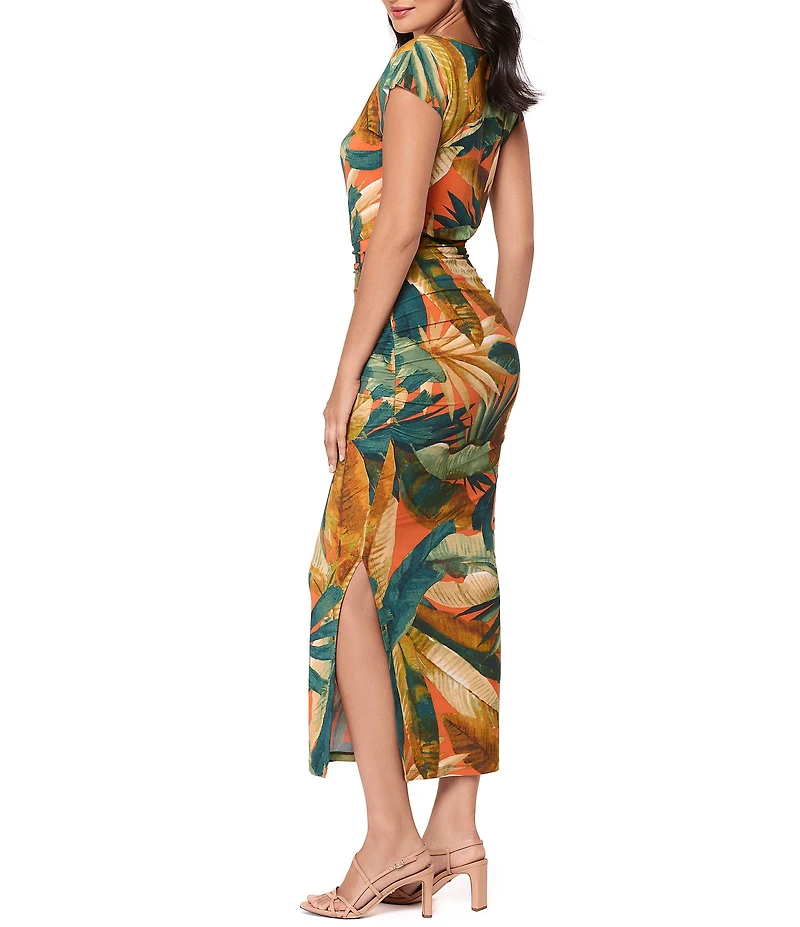 Miraclesuit Tropicale Sole Cali Crew Neck Cap Sleeve Shaping Maxi Dress
