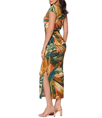 Miraclesuit Tropicale Sole Cali Crew Neck Cap Sleeve Shaping Maxi Dress