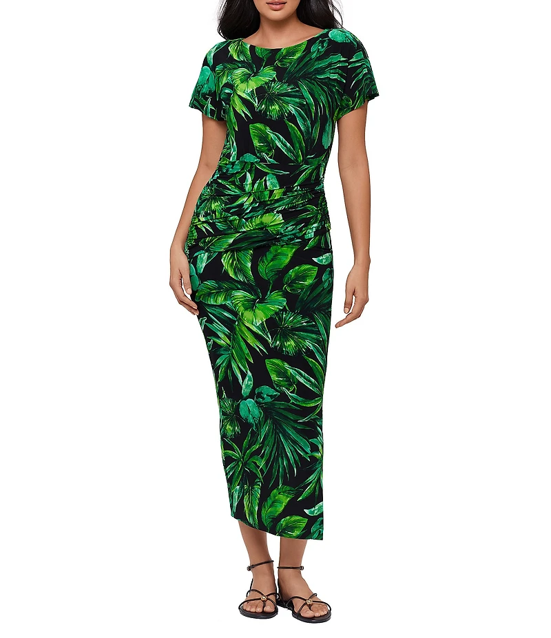 Miraclesuit Verdure Kaia Boat Neck Short Sleeve Shaping Maxi Dress