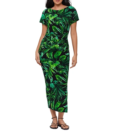 Miraclesuit Verdure Kaia Boat Neck Short Sleeve Shaping Maxi Dress
