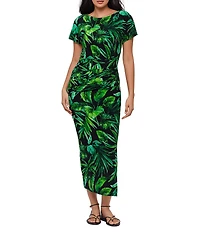 Miraclesuit Verdure Kaia Boat Neck Short Sleeve Shaping Maxi Dress