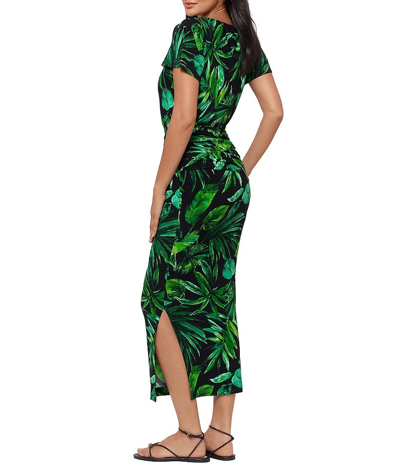Miraclesuit Verdure Kaia Boat Neck Short Sleeve Shaping Maxi Dress