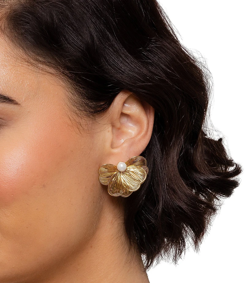 Miranda Frye Lily Pearl Flower Statement Stud Earrings