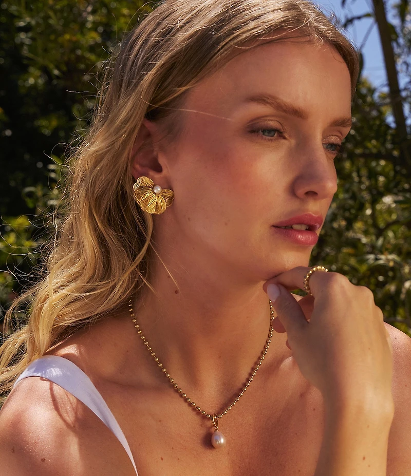 Miranda Frye Lily Pearl Flower Statement Stud Earrings
