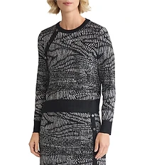 MISOOK Abstract Animal Print Coordinating Soft Knit Crew Neck Long Sleeve Button Top