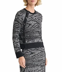 MISOOK Abstract Animal Print Coordinating Soft Knit Crew Neck Long Sleeve Button Top