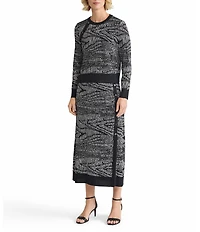 MISOOK Abstract Animal Print Coordinating Soft Knit Crew Neck Long Sleeve Button Top