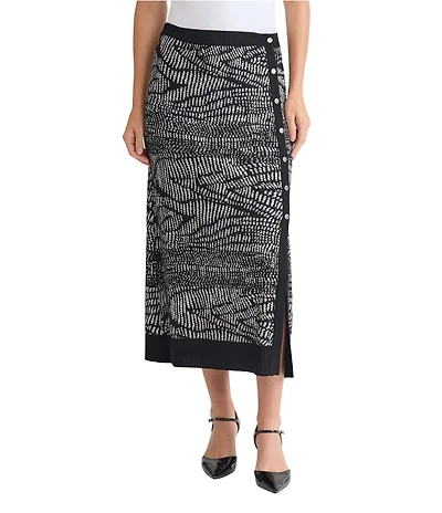 MISOOK Abstract Animal Print Coordinating Soft Knit Side Button Midi Skirt