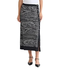MISOOK Abstract Animal Print Coordinating Soft Knit Side Button Midi Skirt
