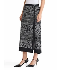 MISOOK Abstract Animal Print Coordinating Soft Knit Side Button Midi Skirt