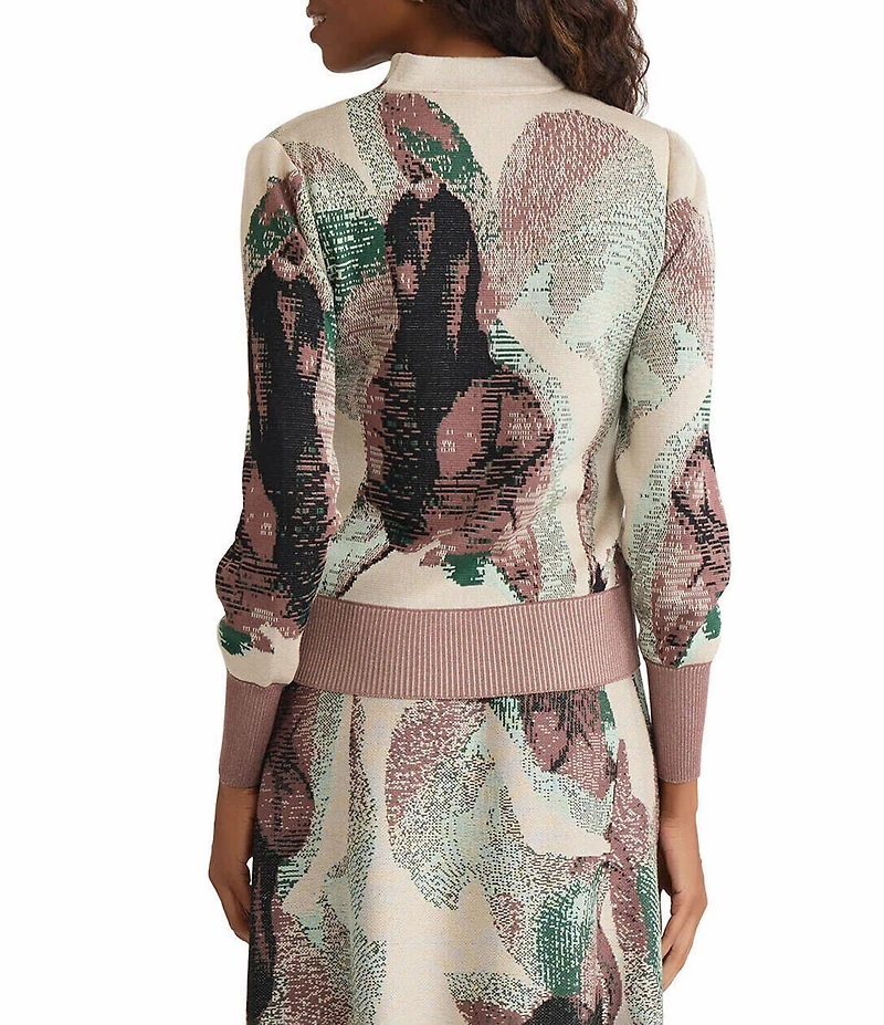 MISOOK Abstract Jacquard Soft Knit V-Neck Long Sleeve Coordinating Sweater