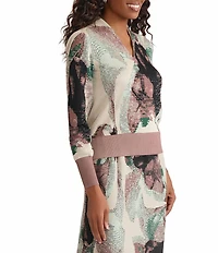 MISOOK Abstract Jacquard Soft Knit V-Neck Long Sleeve Coordinating Sweater