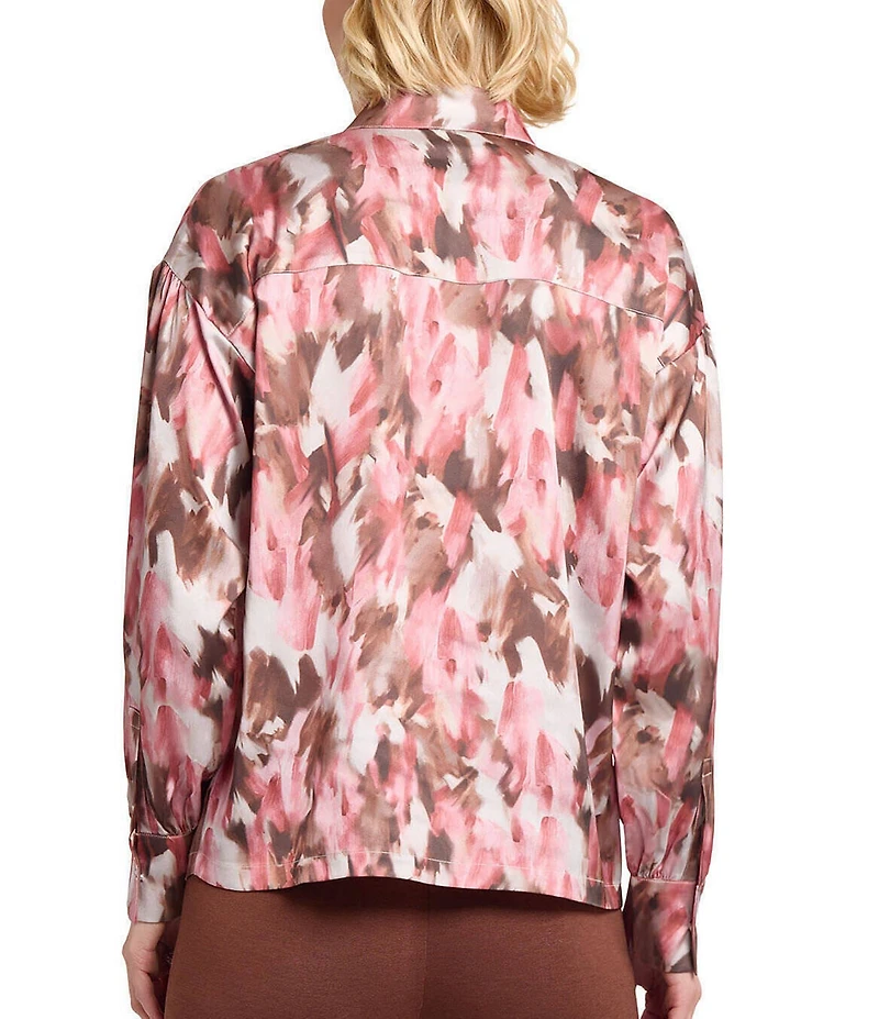 MISOOK Brushstroke Print Crepe De Shine Long Sleeve Button Front Blouse