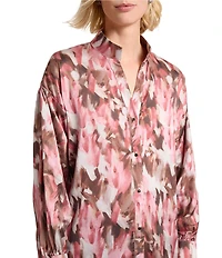 MISOOK Brushstroke Print Crepe De Shine Long Sleeve Button Front Blouse