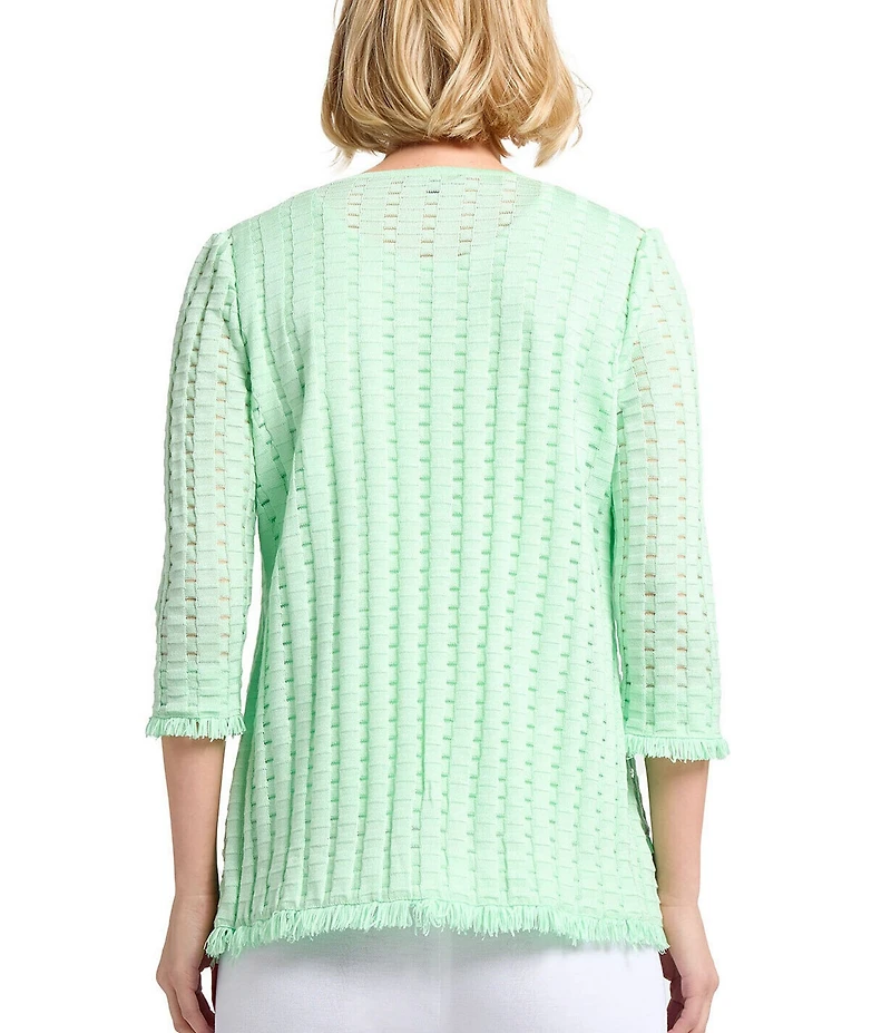 MISOOK Burnout Knit Round Neck 3/4 Sleeve Jacket
