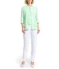 MISOOK Burnout Knit Round Neck 3/4 Sleeve Jacket