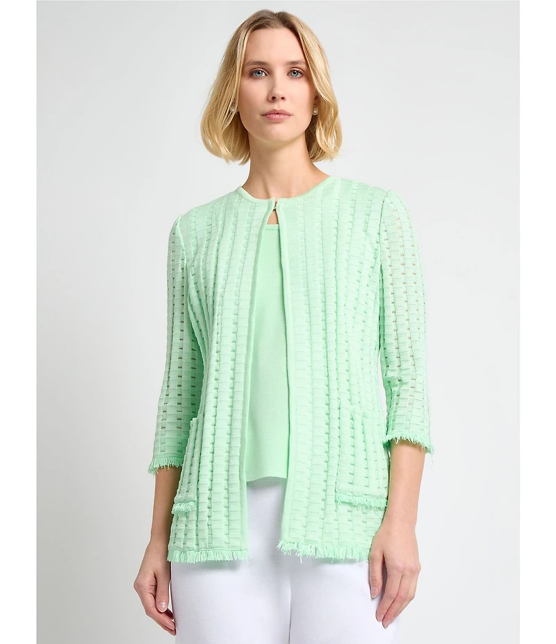 MISOOK Burnout Knit Round Neck 3/4 Sleeve Jacket