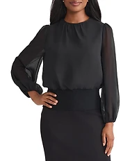 MISOOK Chiffon Round Neck Long Sheer Sleeve Top