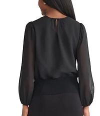 MISOOK Chiffon Round Neck Long Sheer Sleeve Top