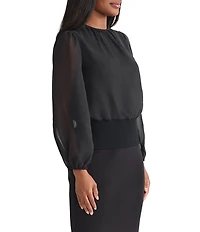 MISOOK Chiffon Round Neck Long Sheer Sleeve Top