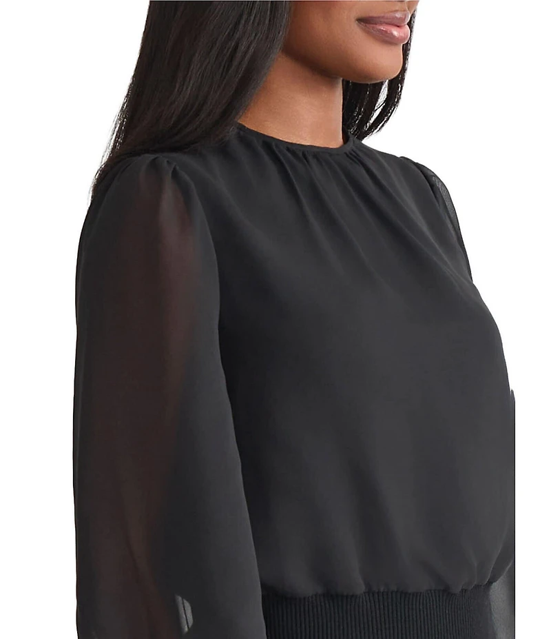 MISOOK Chiffon Round Neck Long Sheer Sleeve Top