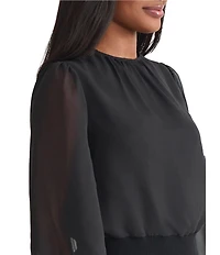 MISOOK Chiffon Round Neck Long Sheer Sleeve Top