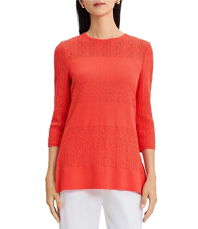 MISOOK Classic Lined Pointelle Knit Jewel Neck 3/4 Sleeve Tunic
