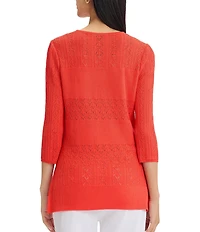 MISOOK Classic Lined Pointelle Knit Jewel Neck 3/4 Sleeve Tunic