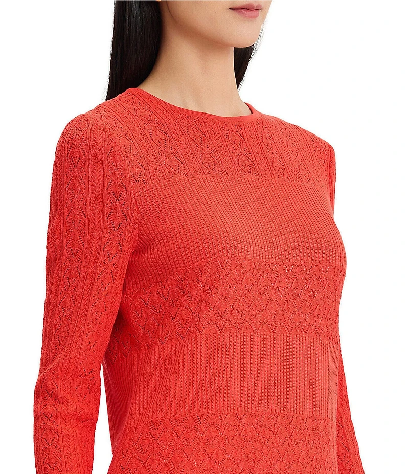 MISOOK Classic Lined Pointelle Knit Jewel Neck 3/4 Sleeve Tunic