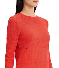 MISOOK Classic Lined Pointelle Knit Jewel Neck 3/4 Sleeve Tunic