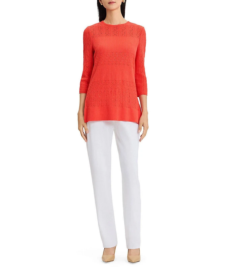 MISOOK Classic Lined Pointelle Knit Jewel Neck 3/4 Sleeve Tunic