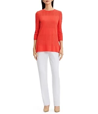 MISOOK Classic Lined Pointelle Knit Jewel Neck 3/4 Sleeve Tunic